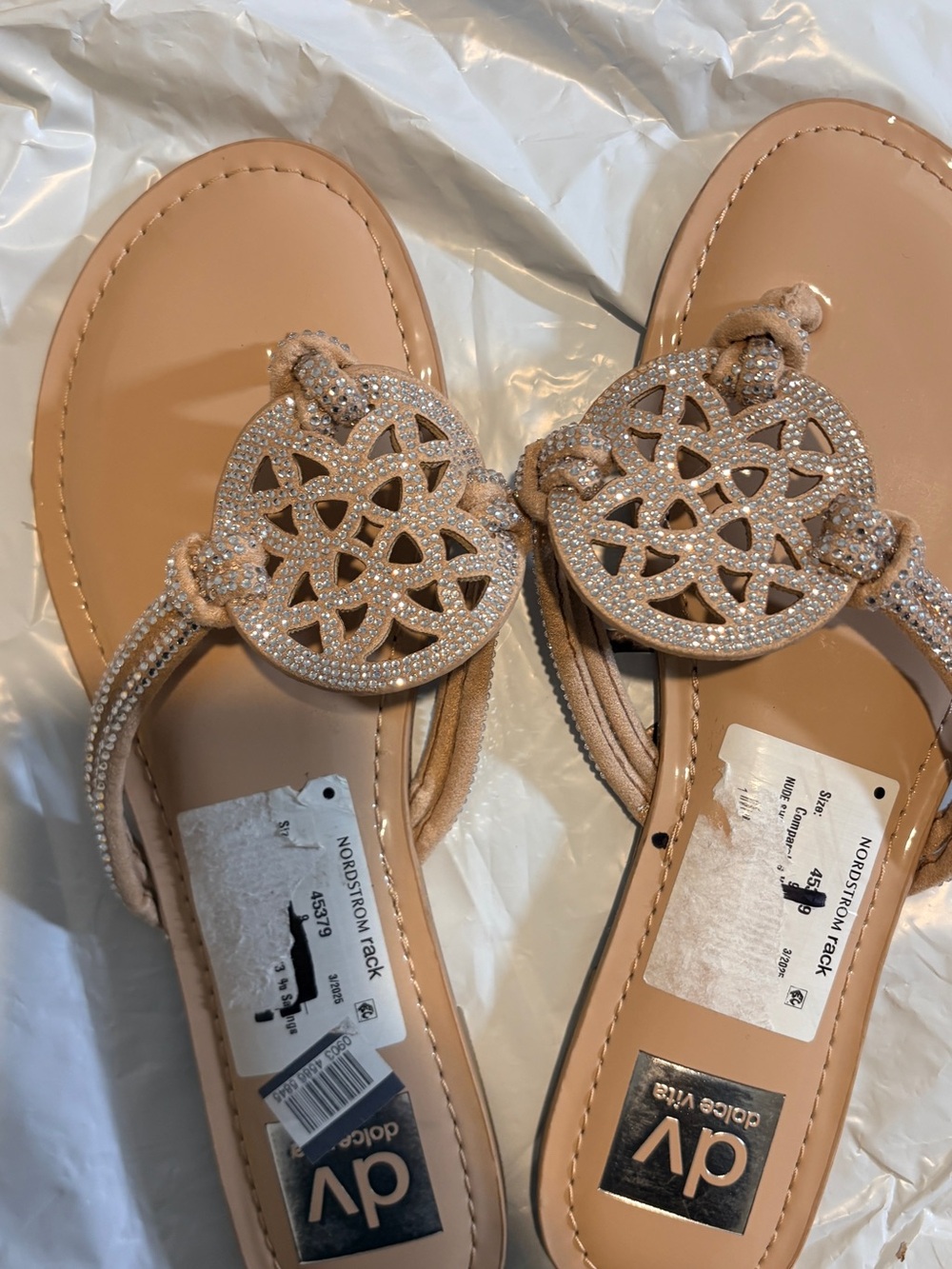 DV by Dolce Vita Blush Nude Rhinestone Medallion Sandals